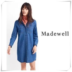 MADEWELL Button Up Long-Sleeve Denim Dress in Blue